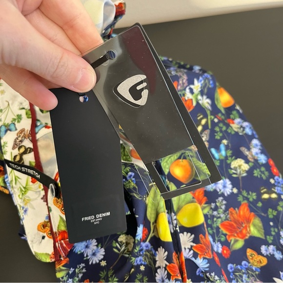 NWT Fried Denim Tropical Print Button Up Short Sleeve Shirt - Picture 10 of 13